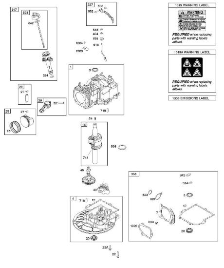 E - Albero a camme, albero motore, cilindro, set guarnizione, pistone/segmento pistone/biella, coppa ed etichetta indicazione di pericolo B&S - 10 €¦ 103M02-0061-H1 brand Stihl